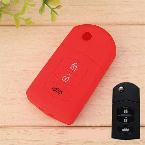 1PC Silicone Car Key bag Case Cover Remote Flip Case Cover For Mazda 2 3 5 6 RX8 MX5 3 Buttons Folding Key Red Car-styling