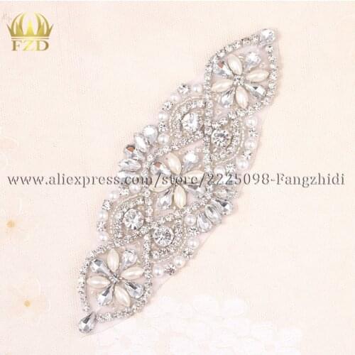 1 Piece Pearls Rhinestone Crystal Appliques For Garment Clear Glass Sew On Dresses Bridal Rhinestone Accessories Motif Patches