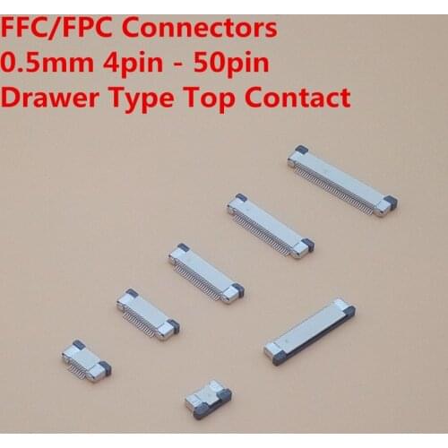 10Pcs FPC Connector socket FFC 0.5MM Drawer type Top Contact 4P 6P 8P 10P 12P 14P 16P 18P 20P 22P 24P 30P 32P 34P 40P 50P 60P