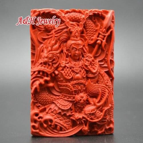 10pcs Fashion Men Jewelry Red Cinnabar Carved Erh-lang God of War Pendants Never Defeated Necklace Materials