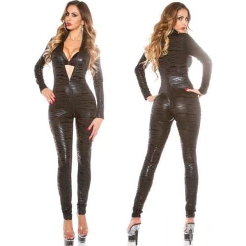 2018 New Arrival Women Sexy Zebra Patterned Catsuit Long Sleeve Leopard Bodysuit Zentai Dancewear Black Bodycon Bodysuit XXL