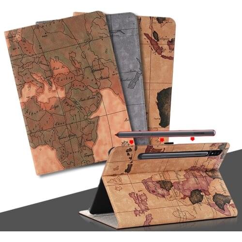 2020 Tab S7case For Samsung Galaxy Tab S7 T870 T875 Map Flip Stand Leather Magnet Funda Capa Shell Cover 11"sm-T870 Tablet Case