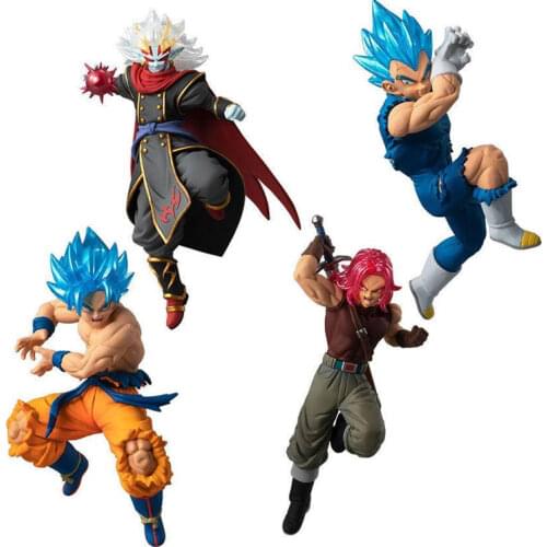 4Pcs /set Original Bandai DBZ VS15 SSJ God Blue Vegeta Trunks Goku Model Anime Figurals Brinquedos Anime Figurine