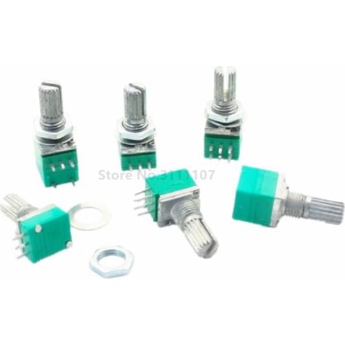 5PCS/LOT 6pin RK097G dual potentiometer B50K Audio / power amplifier / sealing potentiometer Handle Length 15MM