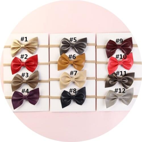 PU Leather Leaves Hair Bows For Girls Baby Headband Elastic Hair bands Nylon Headwraps Toddler Baby Girl Hair Accessories 2020
