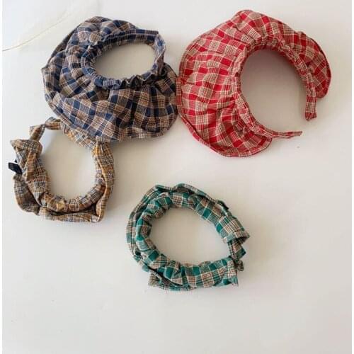 Free Shipping 1pcs Empty cap Retro Plaid Summer Hat 52cm Girl cottonose hair band sunshade Beach hat