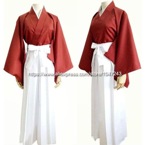 Free Shipping Rurouni Kenshin Himura Kenshin Red film Kimono Cosplay Costume