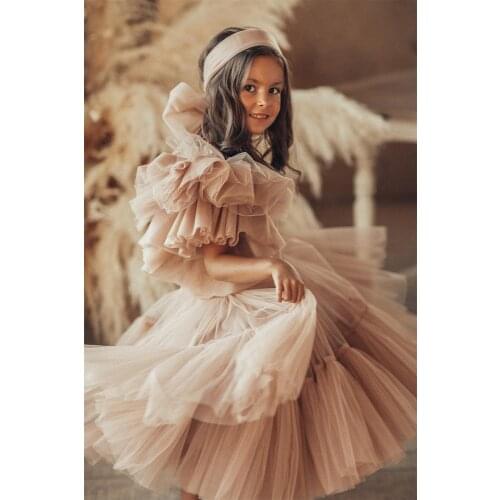 Champagne Boho Flower Girl Dresses Ruffles Tiered Skirts Kids Gowns For Wedding Birthday First Holy Communion Dress for Children