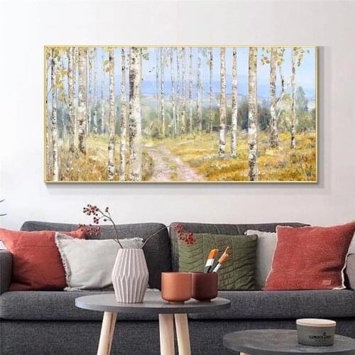 Large Size Canvas Painting Abstract Trees with Yellow Leaves Spray Painted on Canvas Wall Art Painting for Home Wall Decoration