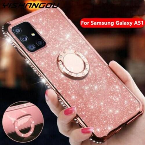 Finger Ring Glitter Diamond Soft Case For Samsung Galaxy S20 FE S21 Note20 Ultra A51 A71 A42 5G A50 A70 A11 A41 A31 M31 A21S M51
