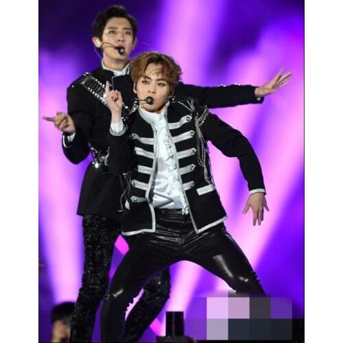 Black blazer men suits designs jacket mens stage singers clothes dance star style dress punk rock masculino homme