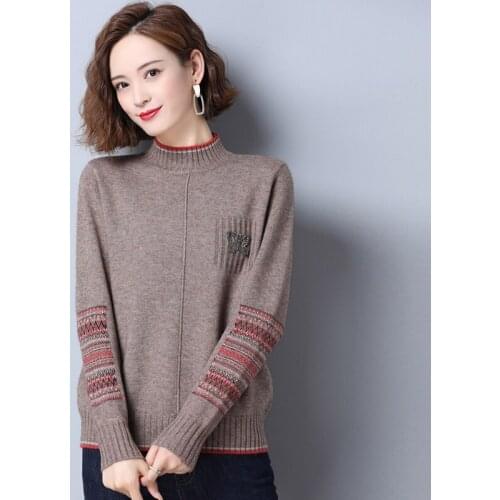 2021 Autumn Vintage Solid Short Ladies Sweaters Long Sleeve Women Knit Jumper Geometric Print O-Neck Female Pullover for Outwear