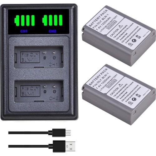 2x BLN-1 PS BLN1 PS-BLN1 Battery + LED Dual Charger with Type C for Olympus OM-D E-M1, Olympus Pen F, OM-D E-M5, PEN E-P5, OM-D