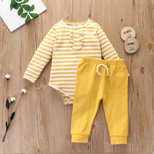 Imcute Baby Clothes Set Toddler Long Sleeve O-neck Striped Tops Solid Color Long Pants with Elastic Waist for Spring, Fall