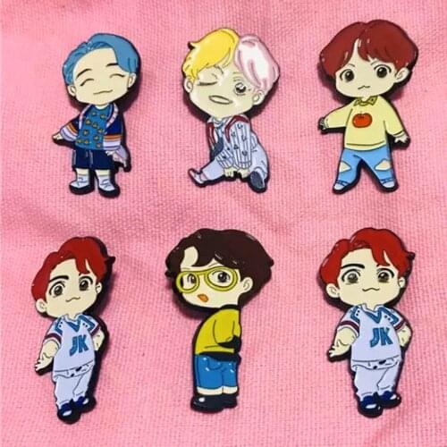 Kpop Cute Cartoon JIMIN SUGA JIN Enamel Brooch Pins Badge Lapel Pins Alloy Metal Fashion Jewelry Accessories Gifts