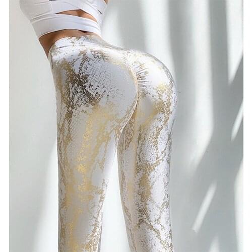 Women Sexy Butt Lift High Waist Yoga Pants Fitness Push Up Gym Slim Leggings Elastic Snake Print Glitter Seamless Leggings