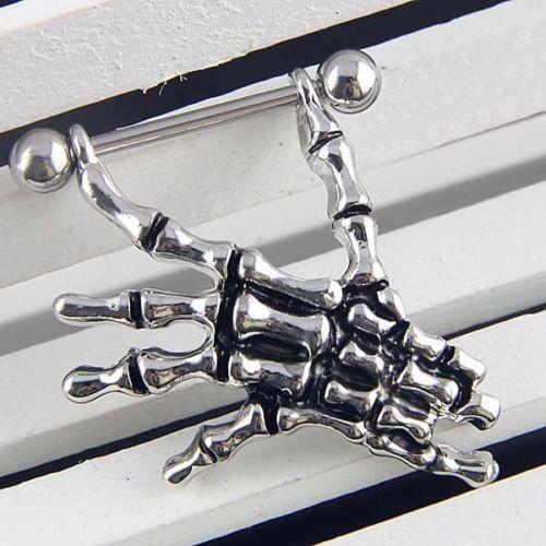 HOT SALES!!! 14G Sexy Skeleton Skull Hand Bar Barbell Nipple Shield Ring Punk Body Piercing Cool skeleton hand Nipple Ring Sexy