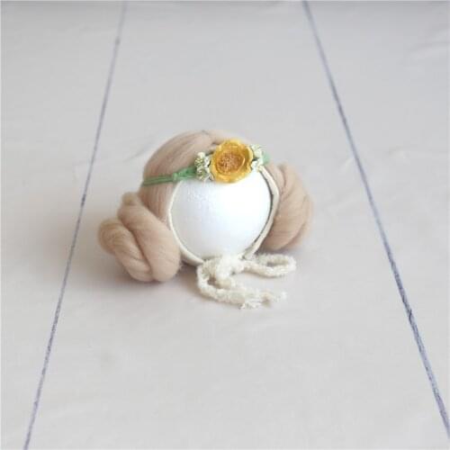 Cute Newborn Girl Hat and Headband Felted Wool Bonnet beautiful Girls Tieback Newborn Photography Bonnet Handmade Wig