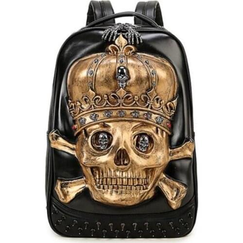 3D Gothic Crown Skull Rivet Backpack Fashion Men Personality Travel Backpack Motorcycle Ride Unique