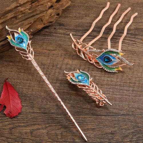 Morkopela Enamel Flame Hair Accessories Set Women Banquet Wedding Crystal Hair Jewelry Bridal Hair Clip