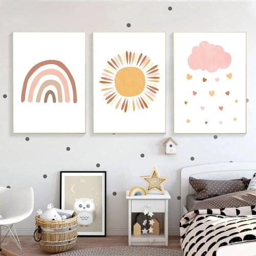 Baby Children Print Heart Cloud Wall Painting Nursery Canvas Poster Sun Rainbow Wall Art Prints Nordic Pictures Kids Room Decor