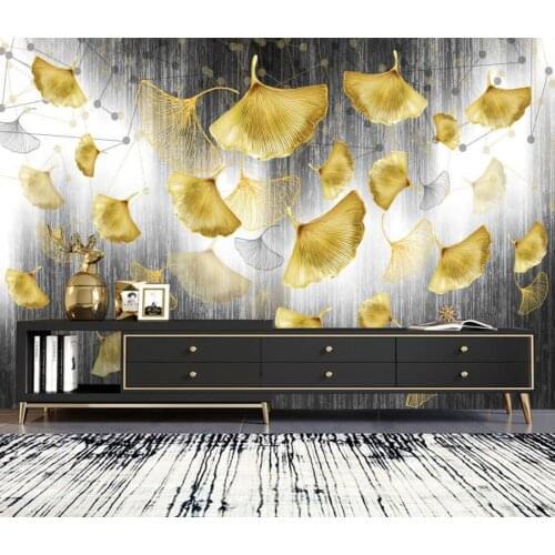 Nordic mural wallpaper photo ginkgo leaf geometric light luxury glitter gold background wall murals home decoration 3d wallpaper