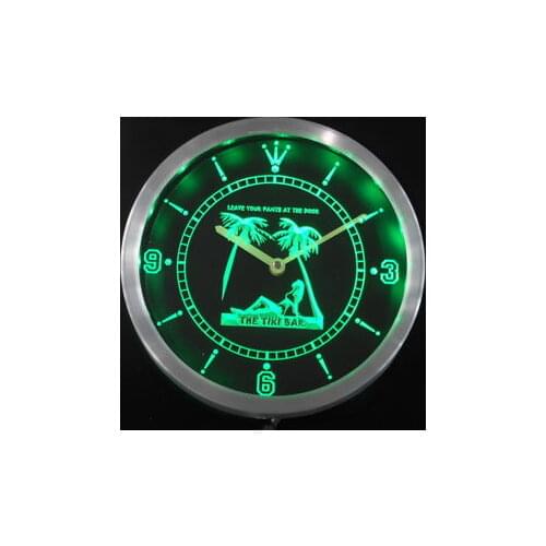 Nc0384 OPEN Tiki Sex Bar Leave Pants Beer Neon Light Signs LED Wall Clock