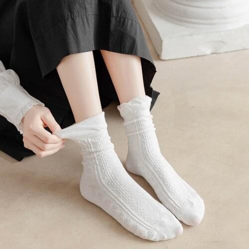 Frilly ruffle socks white black lolita sokken slouch striped cute kawaii japanese style calcetines women harajuku fashion meias