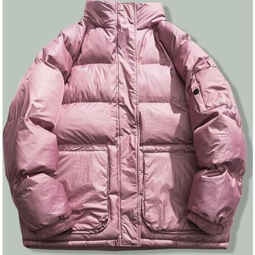 Harajuku Streetwear Solid Color Bubble Goods Parka Men Hip Hop Pocket Loose Parkas Winter Thicken Couple Oversized Coats Jackets