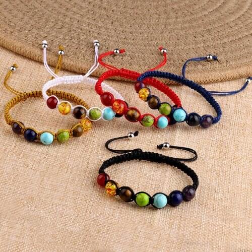 Braided Natural Stone Bracelets Handmade 8mm 7 Colors Stone Beads Adjustable Energy Beaded Bracelet For Men Gift