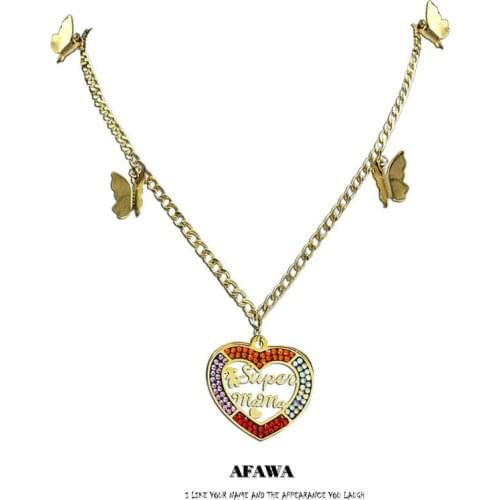 Butterfly Stainless Steel Crystal Super Mama Necklaces Pendants Mamam Heart Necklace Jewelry colgante acero inoxidable N9528S05