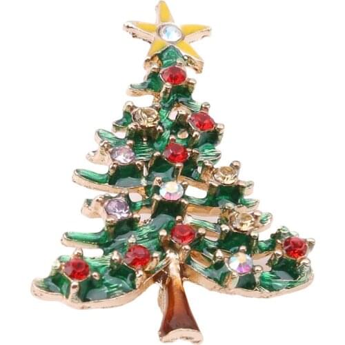 Popular Clothing Creative Openwork Badge Gold 1Pc Christmas Fashion Jewelry Fine Shipping Hot Christmas Tree Crystal Badge Pins