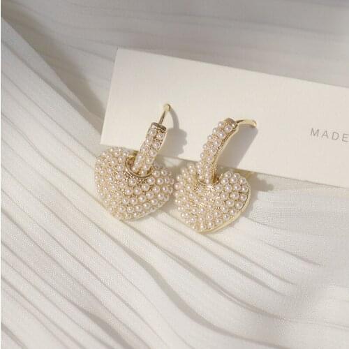 Romantic 14K Gold Plated Stud Earrings Japanese&Korea Delicate Jewelry Elegant Pearl Beads Heart Earrings for Women