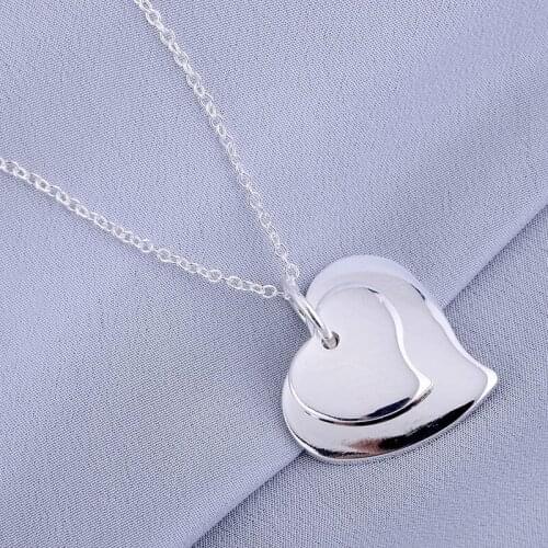 Silver color gorgeous Fashion charming popular exquisite double cordate classic necklace hot selling silver jewelry