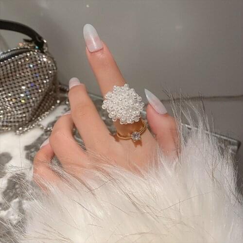 Chic Pearl Ring For Women Teen Girls 2020 NEW Elegant Pearl Flowers Crystal Golden Irregular Ring Christmas Valentines Day Gift