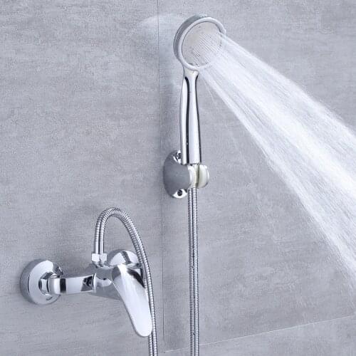 Bathroom Shower Faucet Silver Bath Faucet Mixer Tap with ABS Hand Shower Head Set Wall Mount Shower Control Valve