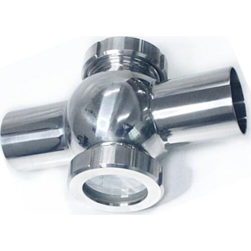 Sanitary Ball Type Sight Glass Diopter Stainless Steel SUS304 Inline Four-way Homebrew Welded Sight Glass Pipe OD 38/51/57/63mm