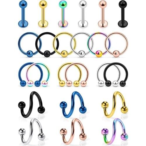 Spiral Barbell Surgical Steel Twist Cartilage Helix Tragus Earring Lip Eyebrow Labret Hoop Rings Piercing Jewelry for Women Men