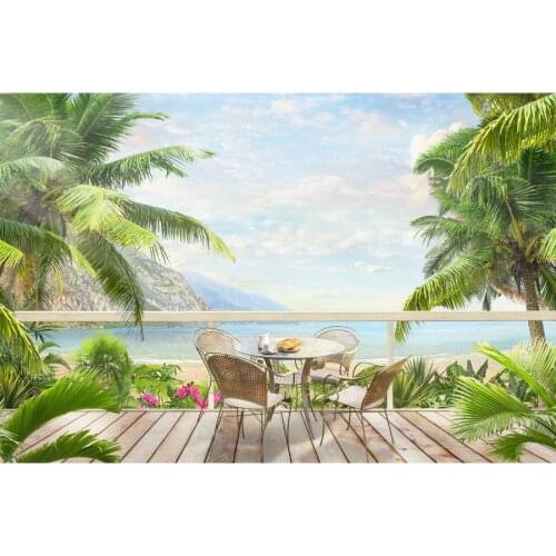 Tropical Sea Beach Palm Tree Balcony Scenery Photography Backgrounds Baby Portrait Photographic Backdrops For Home Photo Studio