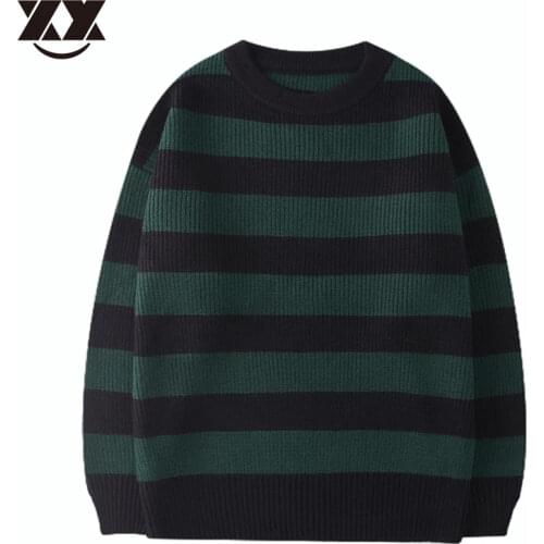 Casual Knitted Sweater Men Women Vintage Harajuku Tate Langdon Sweater Same Style Green Striped Pullover Unisex Warm Teen Autumn