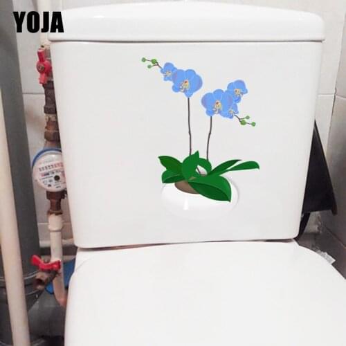 YOJA 16.7*22.9CM Blue Butterfly Blue Potted Fresh Toilet Seat Stickers Bathroom Home Wall Decor T1-0755