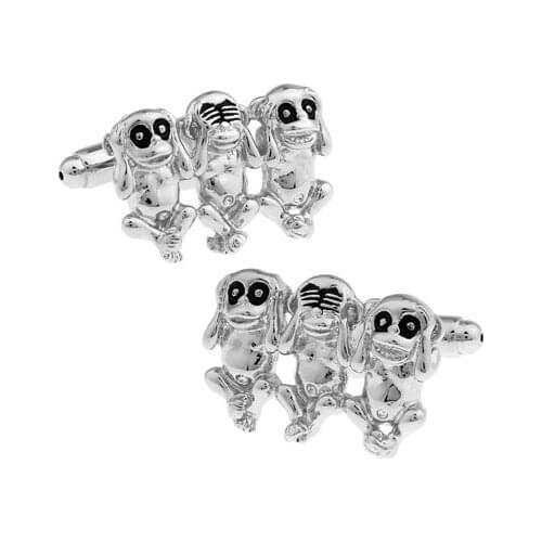 Factory Price Retail Lovely Animal Cufflinks For Men Fashion Copper Material Three Monkey Design Cuff Links Free Shipping