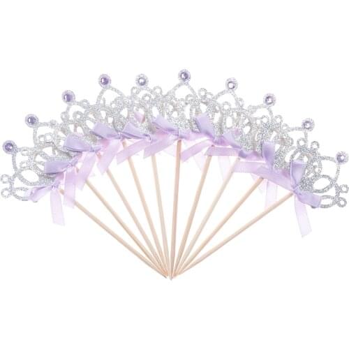 10PCS Gold Silver Cupcake Toppers Crown Cake Toppers 1st Birthday Decoration Kids Baby Boy Girl Party Decoration