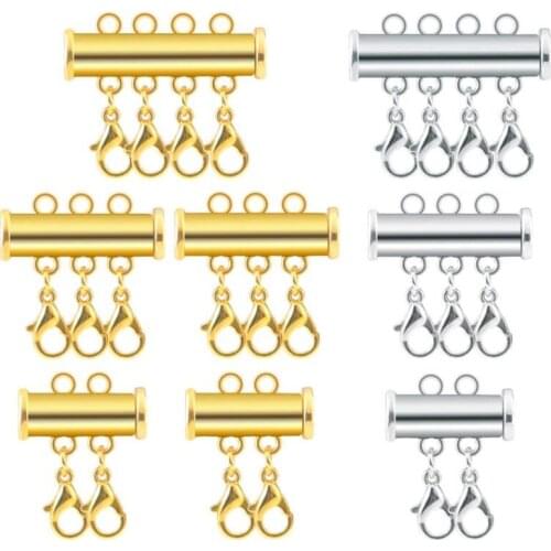 2pcs Slide Lock Necklace Connector Multi Strands Slide Tube Clasps with Lobster Clasp for DIY Bracelet Necklace Jewelry Making