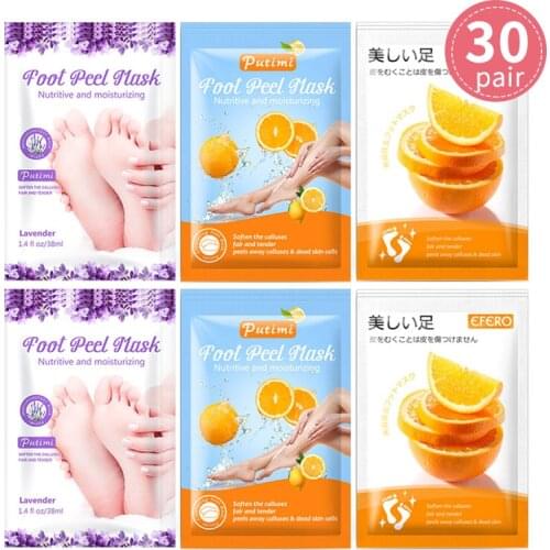 30Pair Foot Mask Exfoliating for Heels Feet Peeling Mask Pedicure Socks Spa Socks Whitening Foot Patch Exfoliating Foot Masks