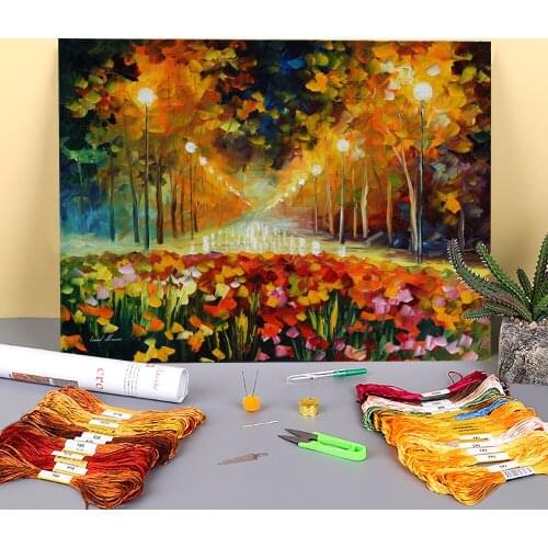 Alley Roses Pre-Printed 11CT Cross Stitch Embroidery Full Kit DMC Threads Handmade Sewing Handiwork Craft Package For Decor