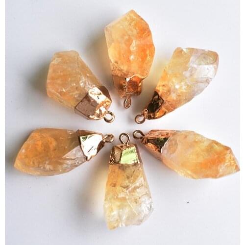 Wholesale 6pcs/lot 2020 New Natural Stone Irregular Pendants yellow Crystal Charms For DIY Jewelry Making free shipping