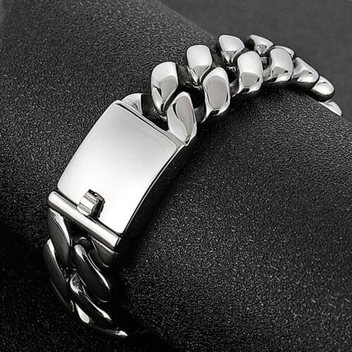 Hip Hop Jewelry Cool Mens Bracelet 316L Stainless Steel Heavy Polished Curb Cuban Chain Link Wristband 20mm 8.66inch