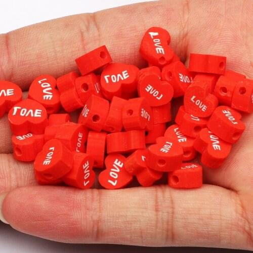 50-100pcs/Lot 10mm Red Heart shape Clay Spacer Beads Polymer Clay Beads For Jewelry Making DIY Handmade Accessories