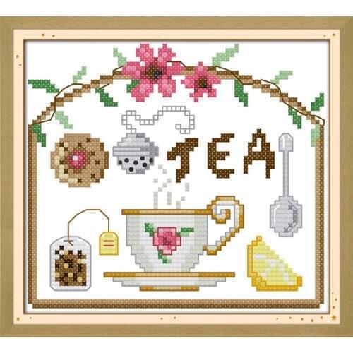 Tea time cross stitch kit cartoon 14ct 11ct count print canvas stitches embroidery DIY handmade needlework plus